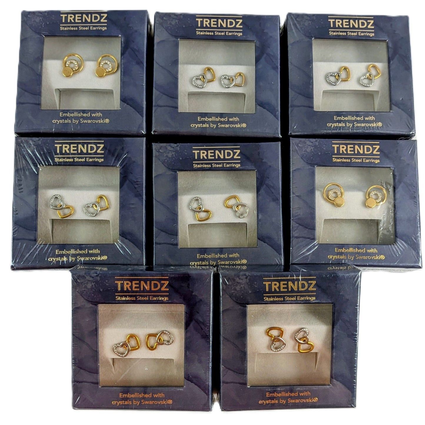 8 Coffrets Boucles oreilles plaqué or et cristaux Swarovski