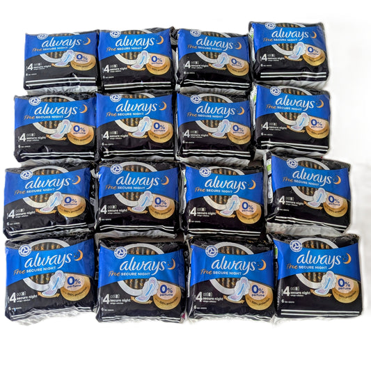 16 Paquets de Serviettes Hygiéniques avec Ailettes Secure Night Taille 4 Ultra ALWAYS sans parfum