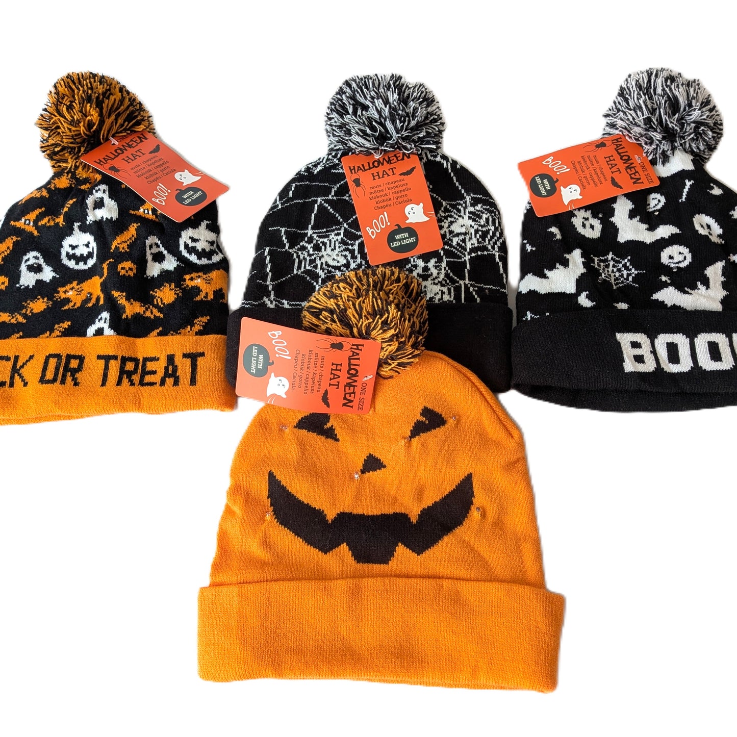 29 Bonnets épais lumineux à LED avec pompon Halloween  T.U