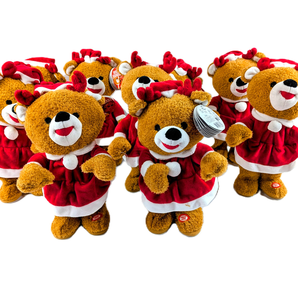 9 Peluches Rennes Fille chantant et dansant, décoration de Noël de 34 cm