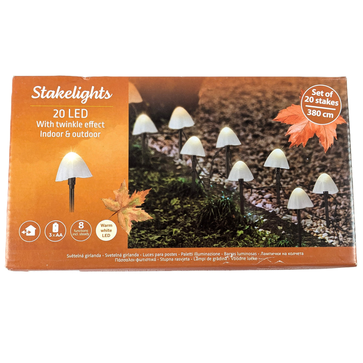 4 Boites : Lampe de jardin LED champignon fonctionne avec piles, 20 LED, 3,8 m - 8 Fonctions