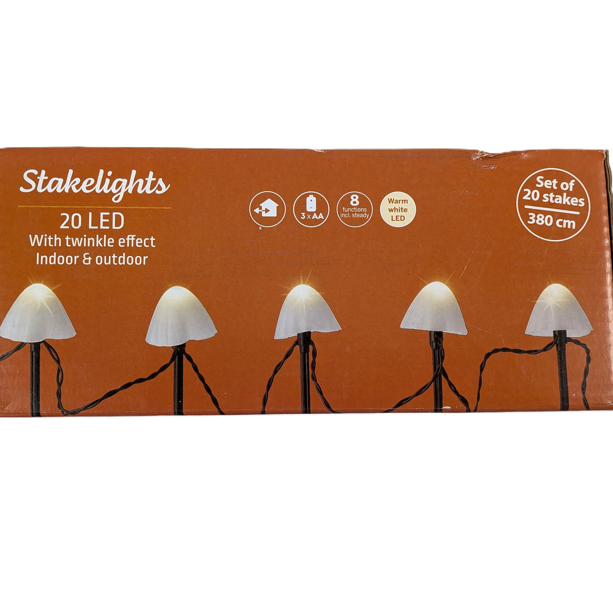 4 Boites : Lampe de jardin LED champignon fonctionne avec piles, 20 LED, 3,8 m - 8 Fonctions