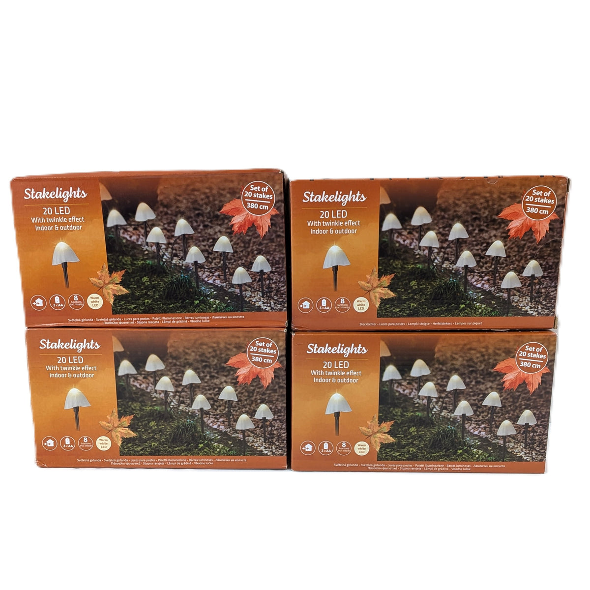 4 Boites : Lampe de jardin LED champignon fonctionne avec piles, 20 LED, 3,8 m - 8 Fonctions
