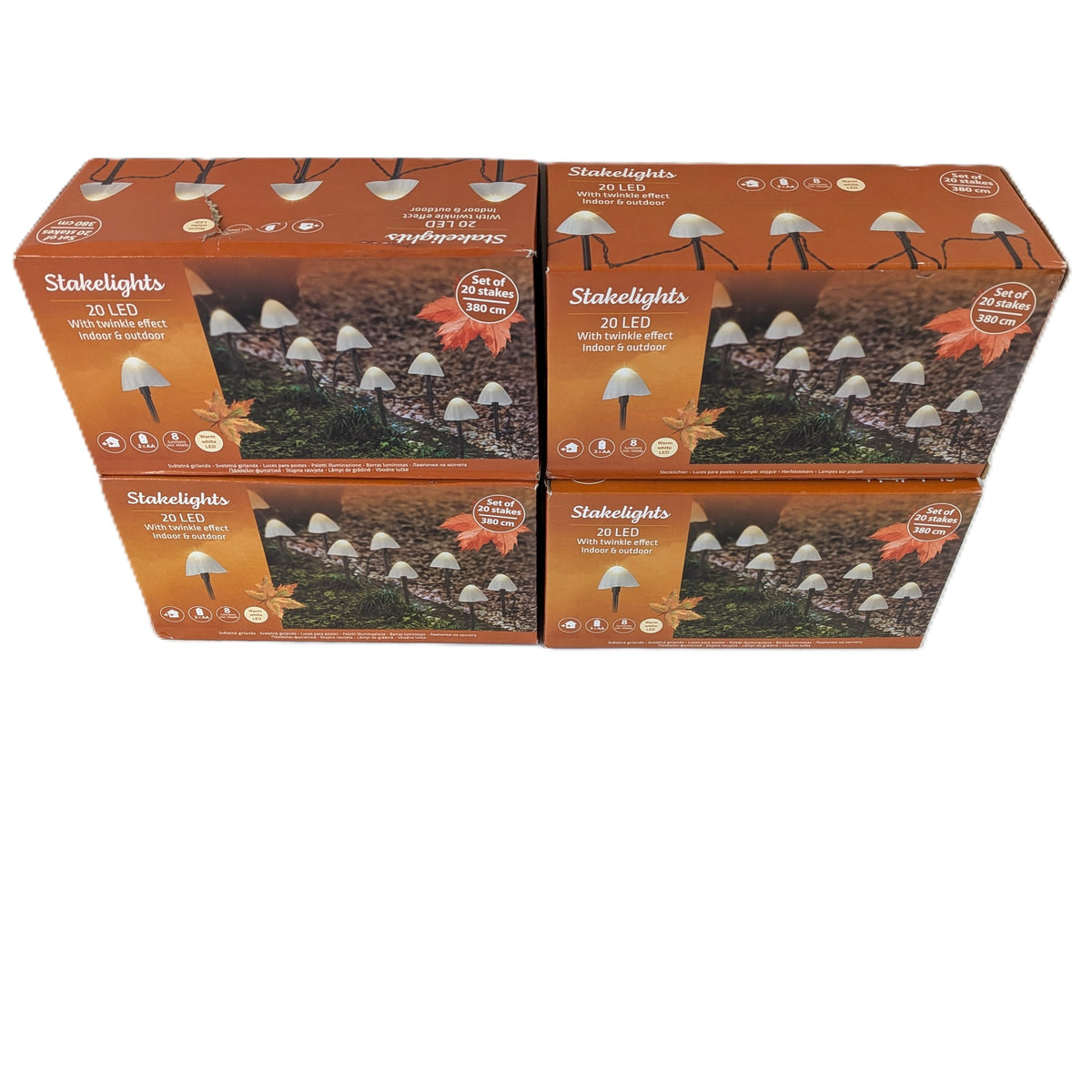 4 Boites : Lampe de jardin LED champignon fonctionne avec piles, 20 LED, 3,8 m - 8 Fonctions