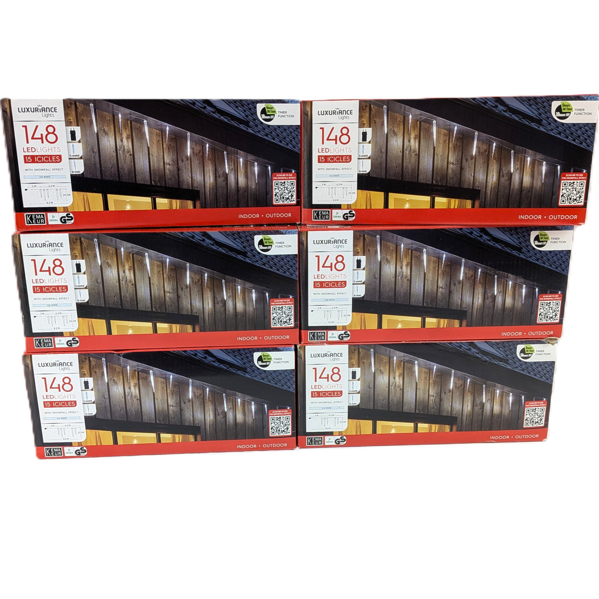 6 Boites de Guirlandes 148 Led Blanc froid 9 mètres - 15 stalactites intérieur/ extérieur avec minuterie