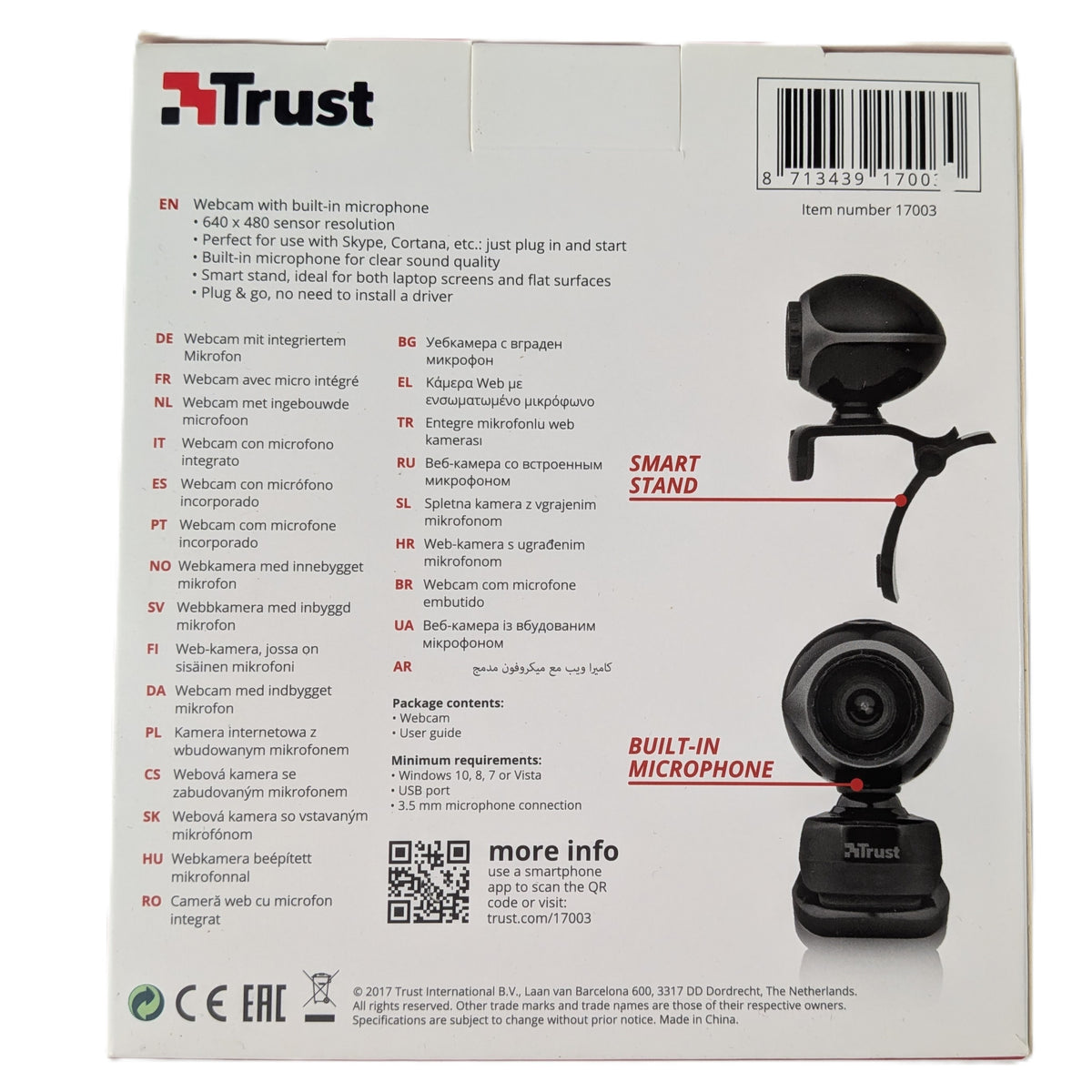 8 Boites : Webcam Trust Exis pour PC portable avec microphone intégré intelligent
