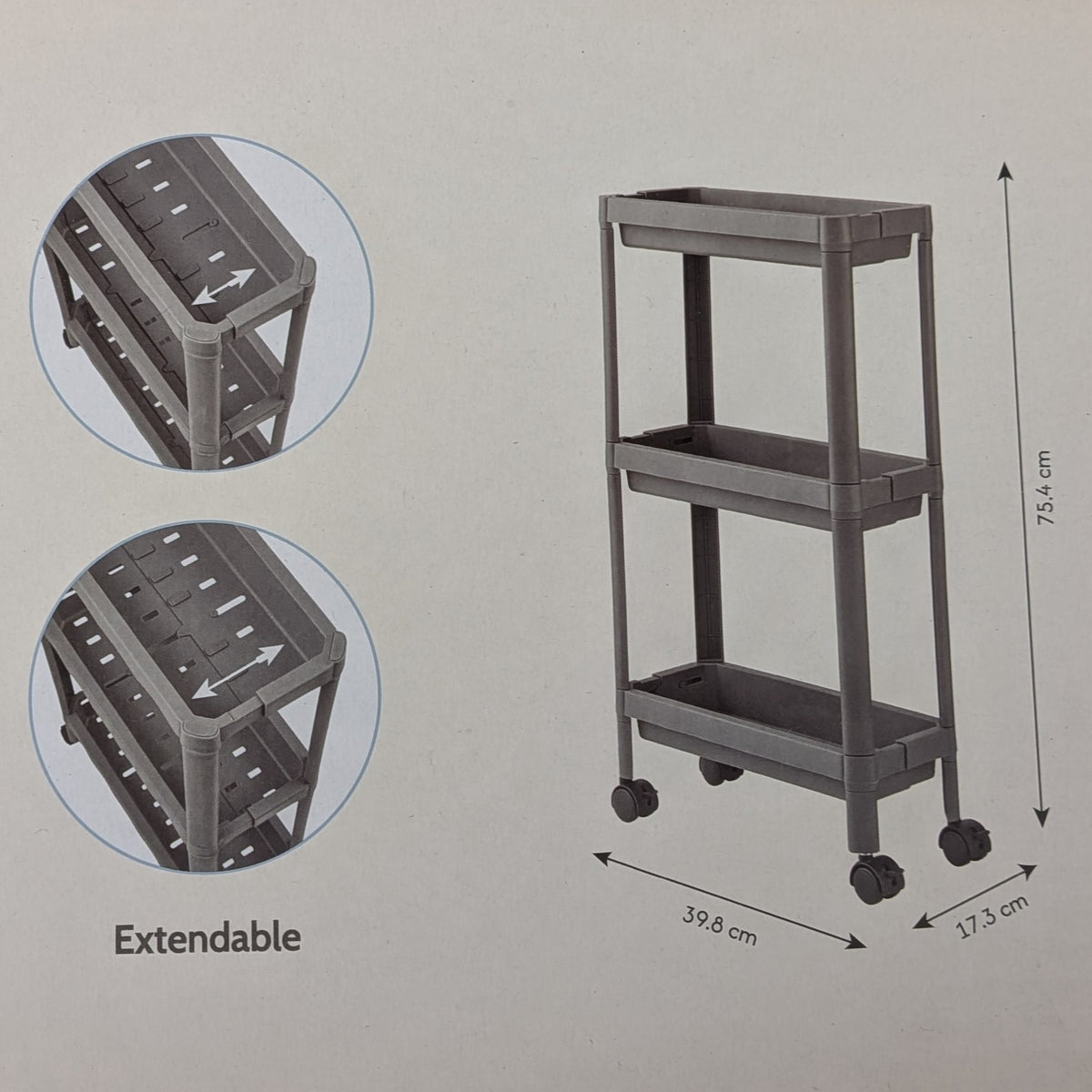 Etagère sur roulettes, chariot de salle de bain, organisateur de cuisine, armoire étroite à 3 niveaux.