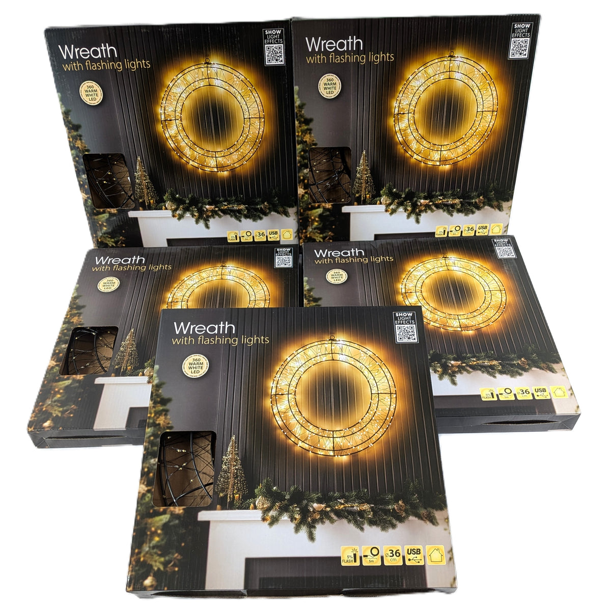 5 Boites : Couronne lumineuse LED Ø 36 cm, cercle LED 360 diodes USB