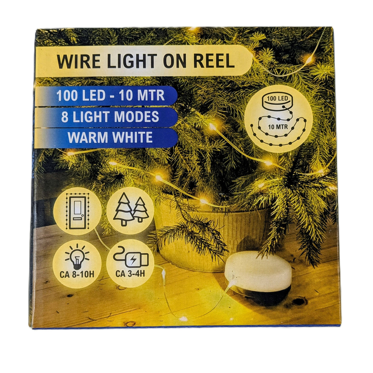 12 Boites de Guirlande lumineuse LED 10 m sur bobine, rechargeable USB-C, blanc chaud, 100 LED, 8 modes