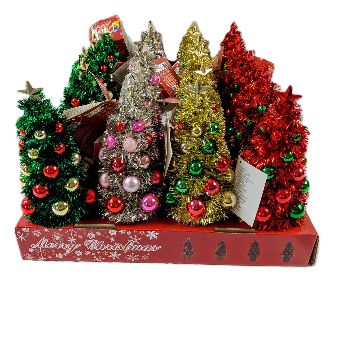 24 Sapins de Noël artificiel avec boules et étoile Ø 9 x 19 cm