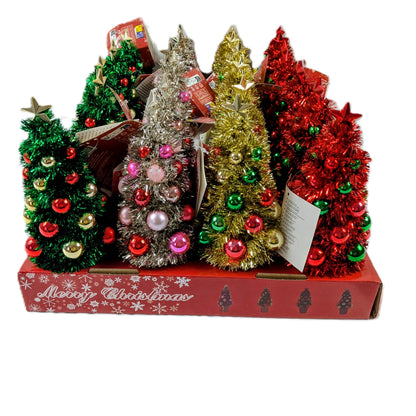 24 Sapins de Noël artificiel avec boules et étoile Ø 9 x 19 cm