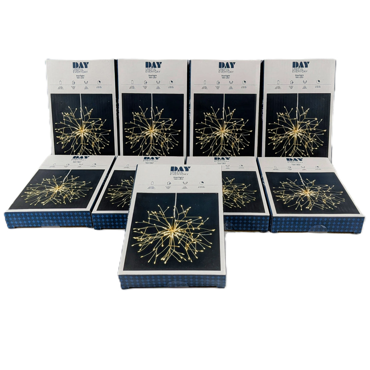 9 Boites de guirlande forme étoile 150 Led fonctionne a piles timer