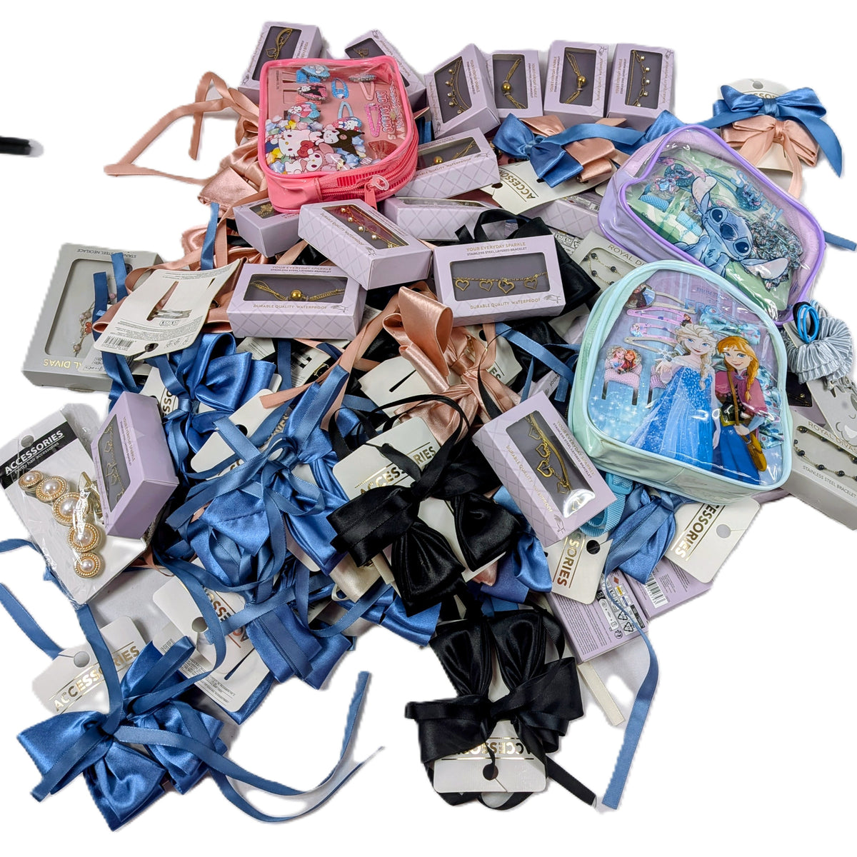 75 Articles de bijoux fantaisie - barrettes- colliers - bracelets...Reines des neiges, stitch