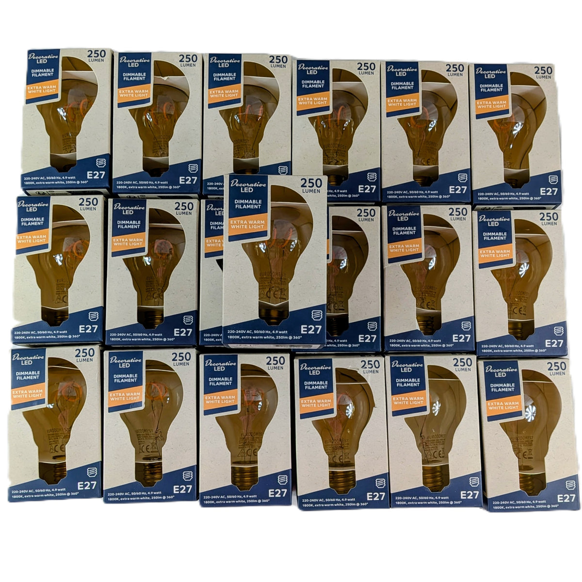 19 Ampoules LED E27 4,9 W 250 lm 1800 K à filament dimmable 15.000 hrs