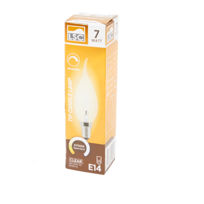 Ampoule incandescent flamme coupe LSC vent E14 7W blanc chaud Dimmable