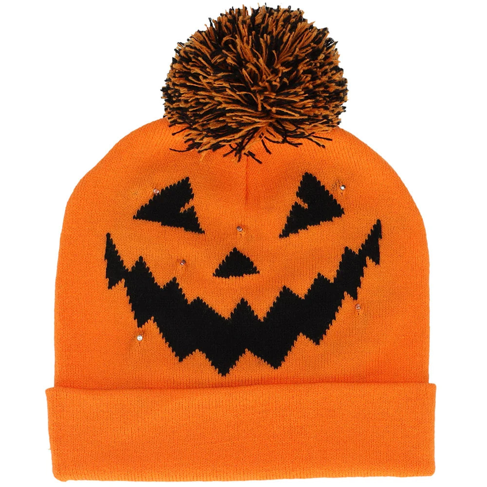 29 Bonnets épais lumineux à LED avec pompon Halloween  T.U