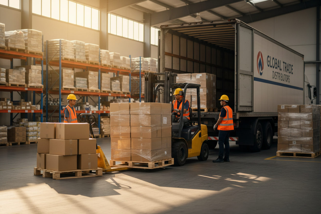 Camion déchargement marchandise grossiste