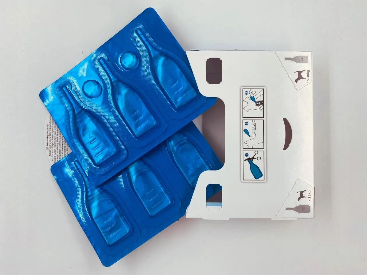 Boite de 6 pipettes anti tiques et anti puces pour chiens, au diméthicone