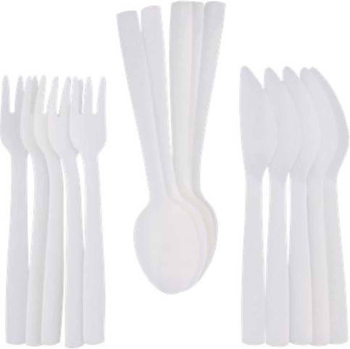 Set de 15 couverts réutilisables, 5 couteaux, 5 fourchettes, 5 cuillères Blanc