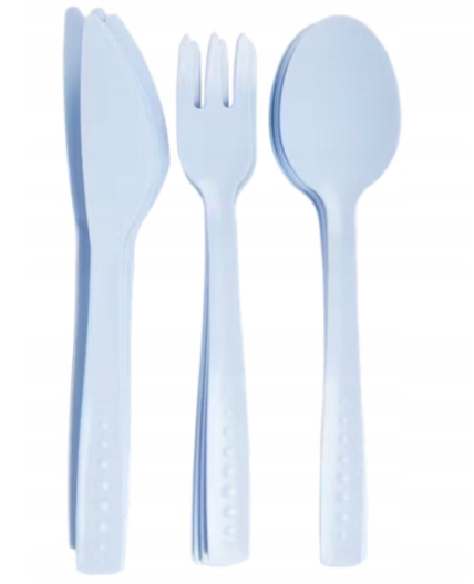 Set de 15 couverts réutilisables, 5 couteaux, 5 fourchettes, 5 cuillères bleu