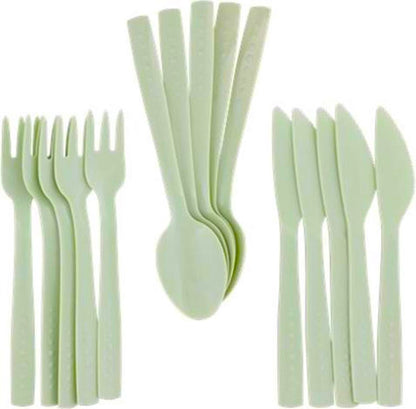 Set de 15 couverts réutilisables, 5 couteaux, 5 fourchettes, 5 cuillères VERT