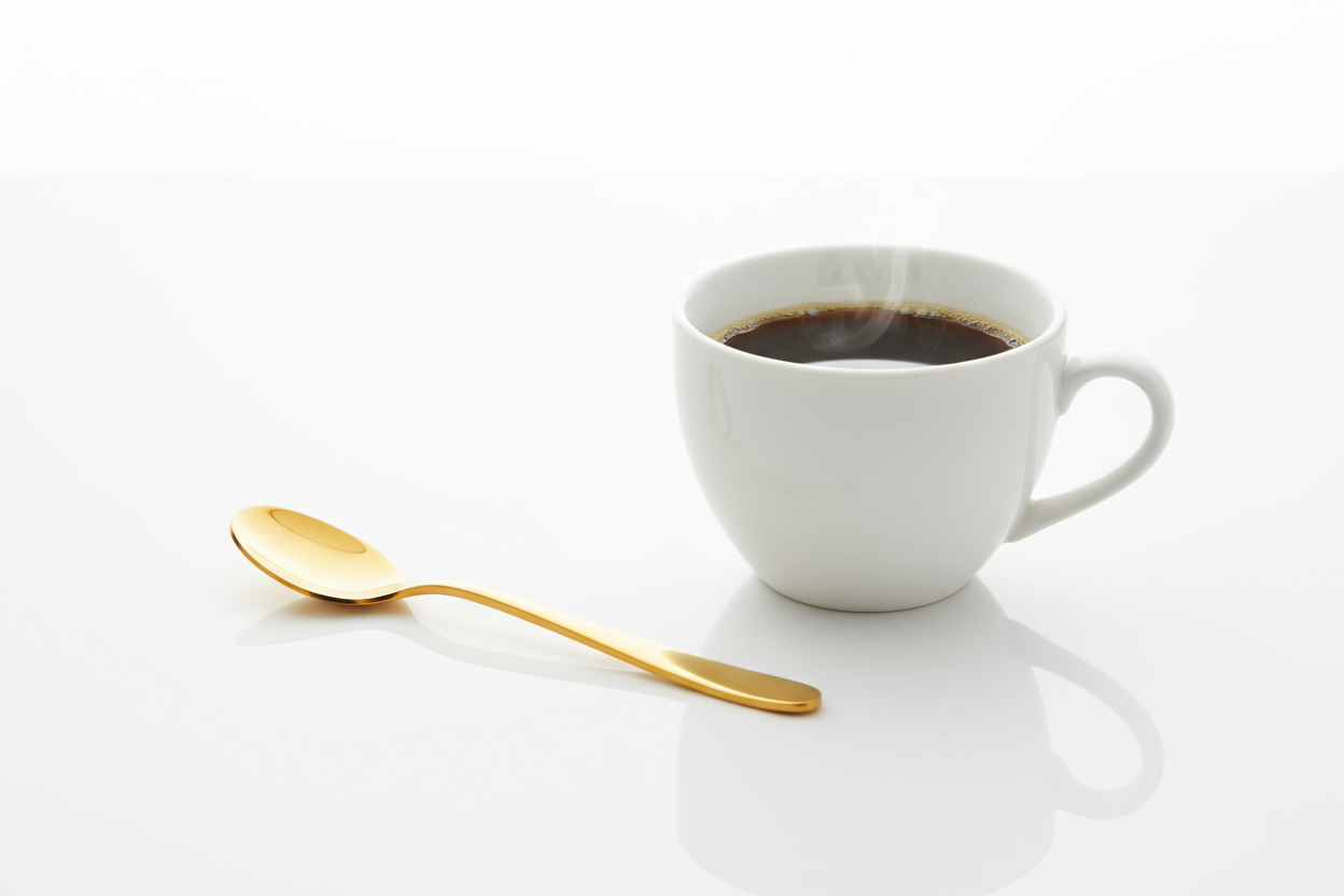 cuilliere a cafe dore avec tasse