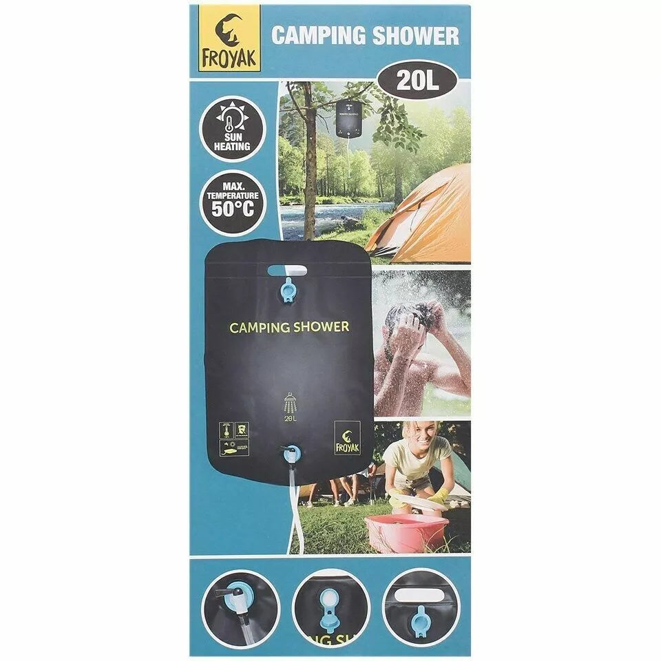 Lot de 8 Douches de camping / douche extérieure Solaire 20 Litres avec accessoires ( 2.50 euro / pcs )