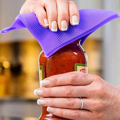 Lot de 2 Éponges en Silicone multifonctions, Anti-Poils, Nettoyage Facile & Ouverture de Bocaux