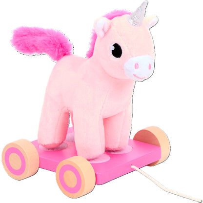 5 Peluches / Jouets  à tracter en Bois pour enfants