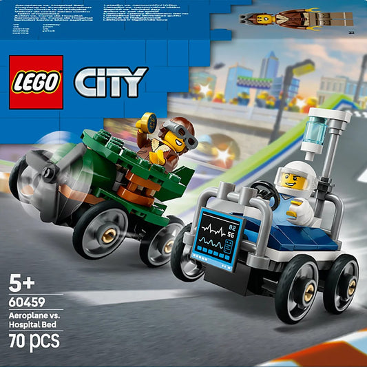 LEGO City N°60459 Pack de bolides de Course : Avion Contre lit d'hôpital