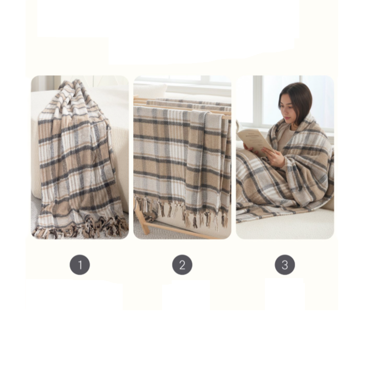 Couverture en coton à carreaux Marron 130x 160 cm