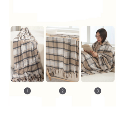 Couverture en coton à carreaux Marron 130x 160 cm