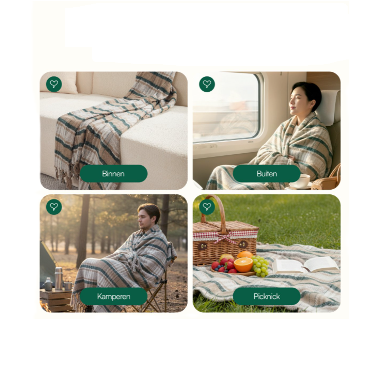 Couverture en coton à carreaux Vert 130x 160 cm