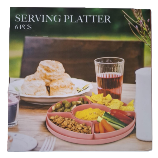 Ensemble de Plateaux apéritif en mélamine avec 5 contenants amovibles Rose