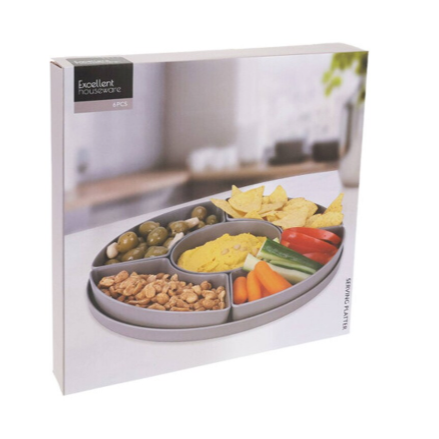 Ensemble de Plateaux apéritif en mélamine avec 5 contenants amovibles Gris