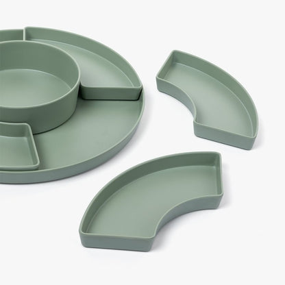 Ensemble de Plateaux apéritif en mélamine avec 5 contenants amovibles Vert