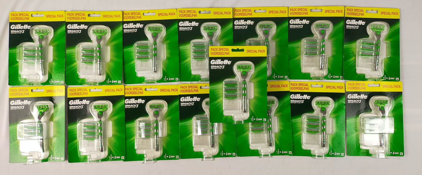 Lot de 15 Coffrets Rasoirs Gillette Mach 3 sensitive + lames de rechange ( 4 euro / pcs )