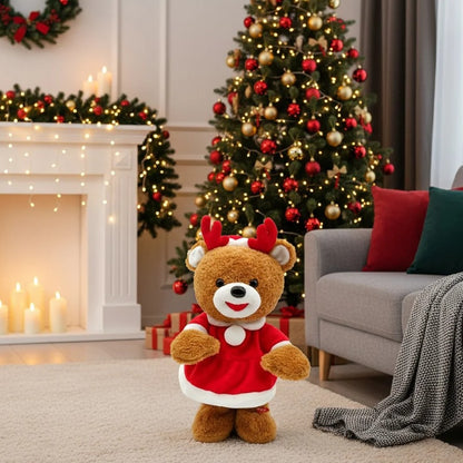 9 Peluches Rennes Fille chantant et dansant, décoration de Noël de 34 cm