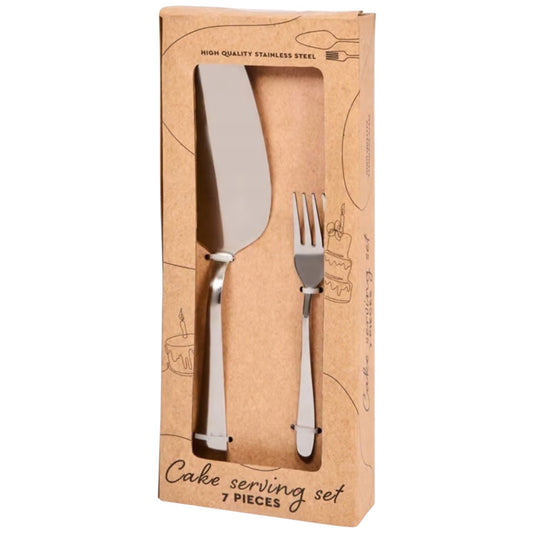 Service à gâteau 7 pièces – Pelle et 6 fourchettes en acier inoxydable