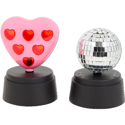 8 Packs de 2 Boules Disco Rond et Cœur avec Led 360 °
