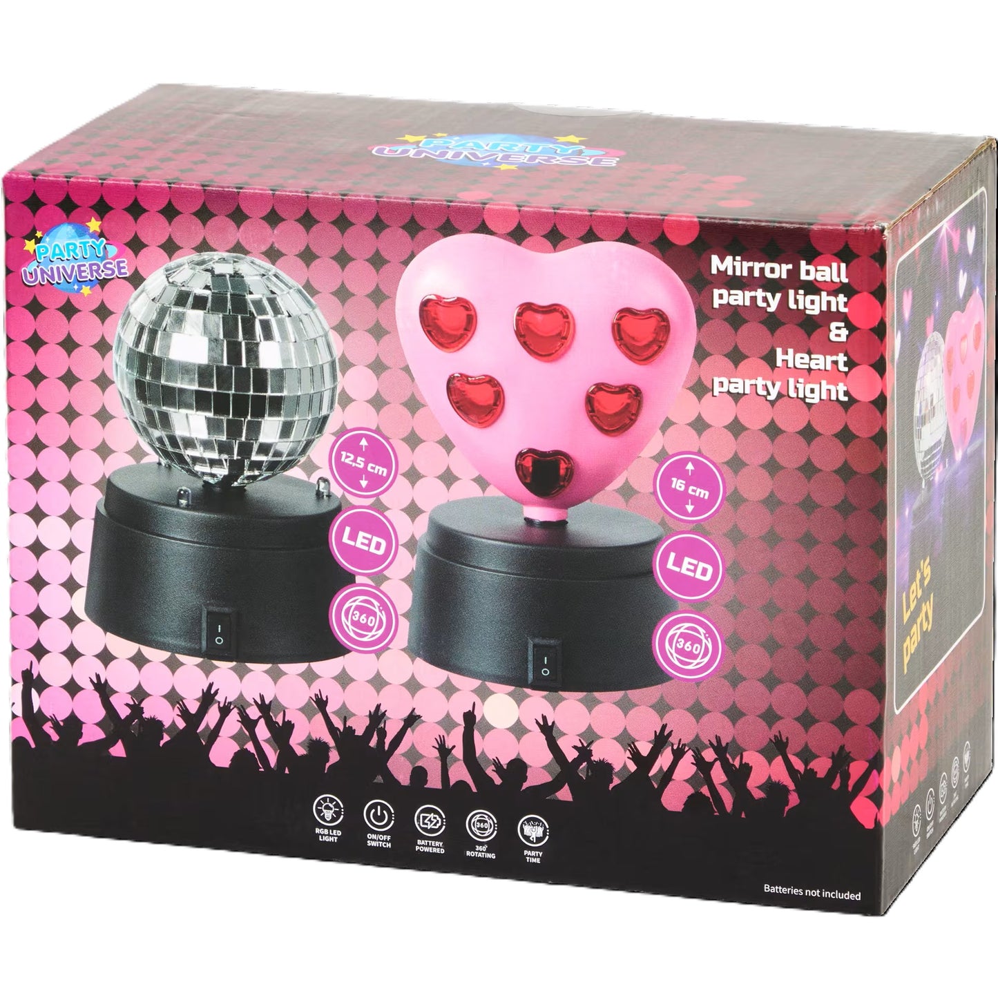 8 Packs de 2 Boules Disco Rond et Cœur avec Led 360 °