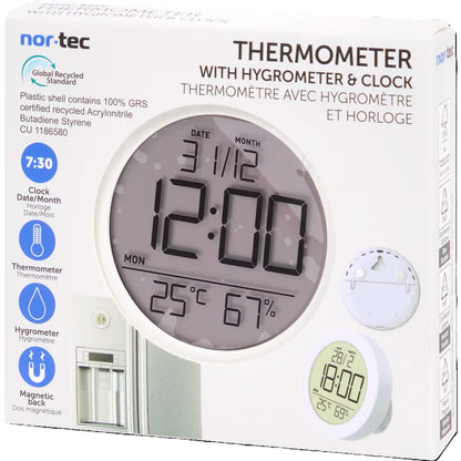 Thermomètre d'intérieur Rond Blanc avec hygromètre et horloge