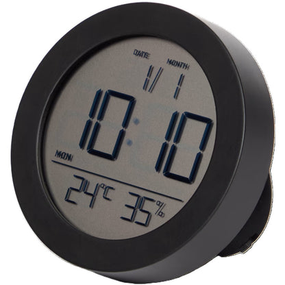 Thermomètre d'intérieur Rond Noir avec hygromètre et horloge