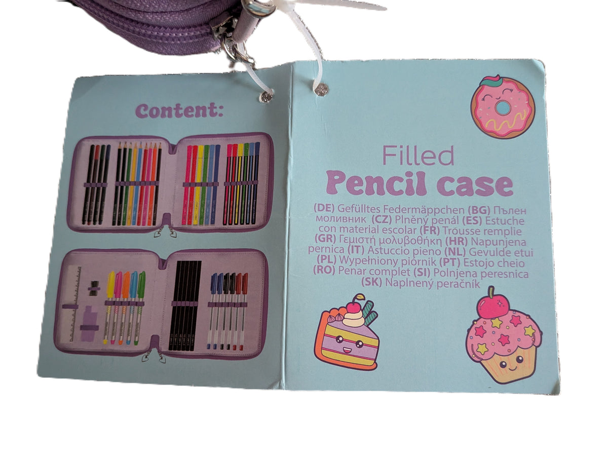 Coffret velours rose pour dessinateur futé remplie de crayons, feutres, règle...